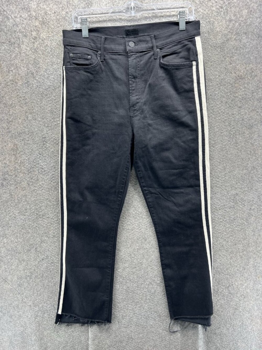 Mother Jeans Womens 32 Black Side Stripe Slim Denim Insider Crop Step Fray